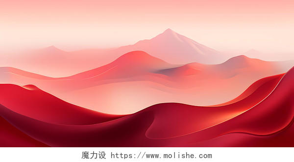 红色大气飘带起伏山脉山川渐变红背景壁纸创意